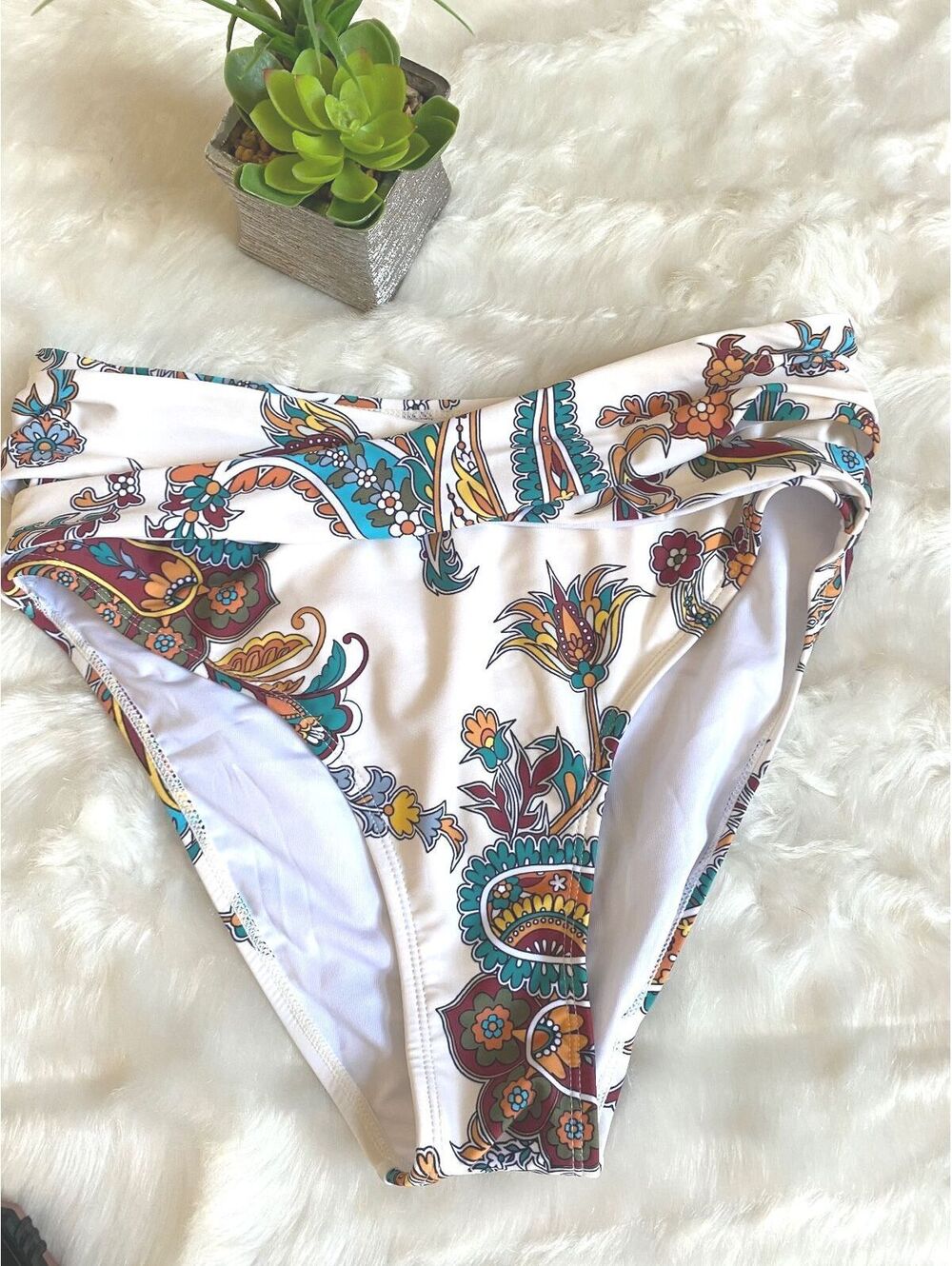 High-Waisted Paisley Print Bikini Bottoms Swimwear